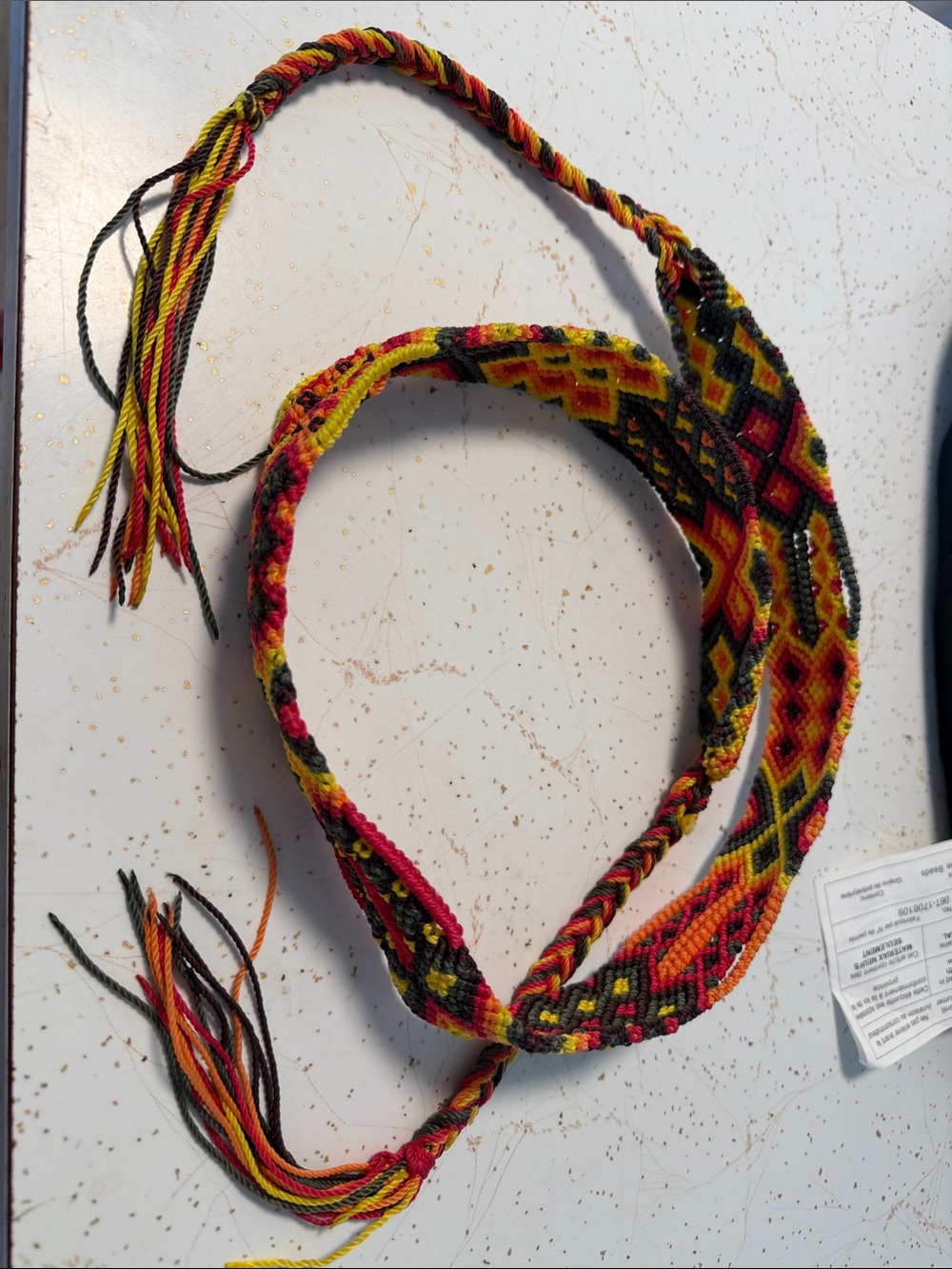 Handwoven Yellow Green Orange  Geometric Friendship Bracelet Belt 48 INCH LONG